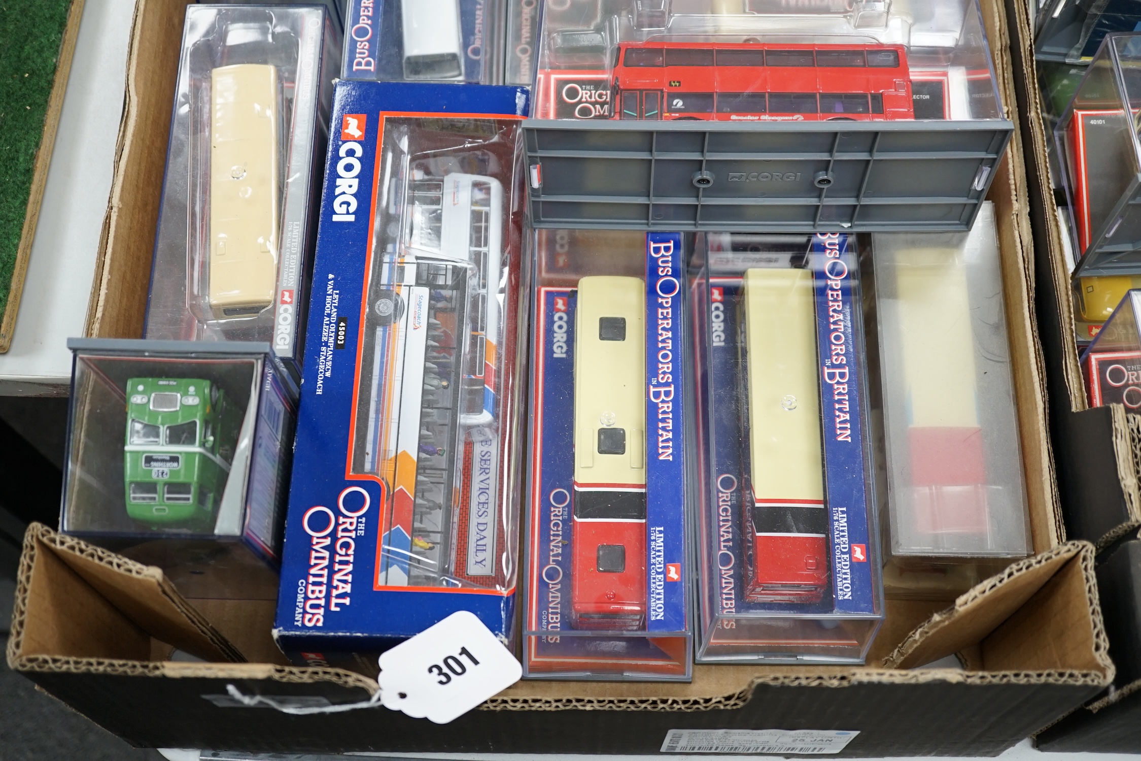 Forty-one boxed Corgi OOC diecast buses and coaches, etc. operators including; Brighton and Hove, Brighton Hove and District, Southdown, East Kent, Maidstone and district, Hastings Tramways, Stagecoach, etc.